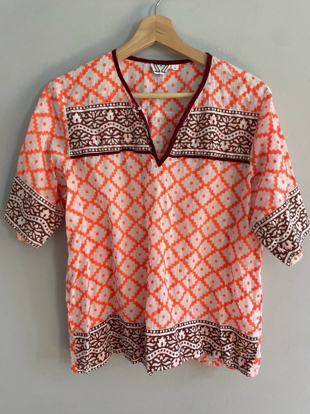 SZ Block prints Short Sleeve Bright Orange Neon Top Size L